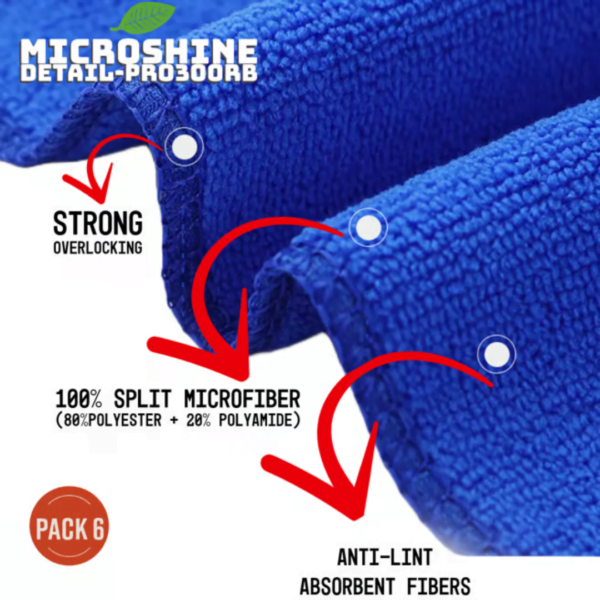 Microshine DetailPro 300RB: Microfiber Cleaning Cloth for Car Wash, Bike Wash and Automobiles (Pack of 6, Royal Blue) - Image 2