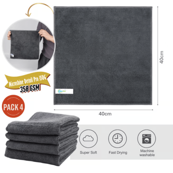 Microshine DetailPro 350G: Microfiber Car Cleaning Cloth, Car & Bike Washing Cloth for Automobiles(Grey, pack of 4) - Image 2