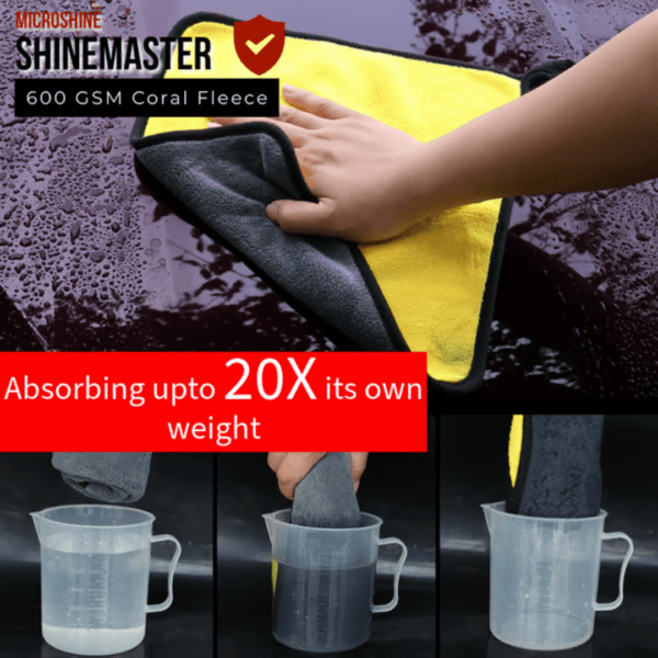 Shine Master Coral Duo 600: Coral Fleece Microfiber Cleaning Cloth for Car, Bike & Automobiles (Pack of 2, 60*40cm) - Image 4