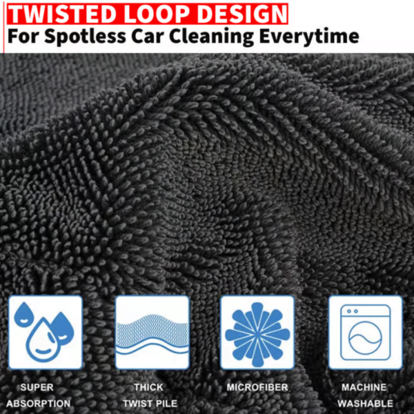 AutoLux 1200 GSM Microfiber Cloths: Premium 1200 GSM Twisted Loop, Edgeless, Plus Pile, for Car Cleaning,& Auto-detailing - Image 3