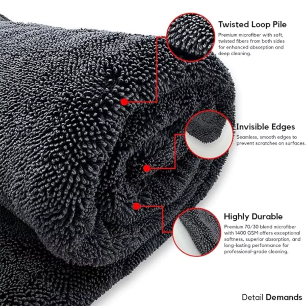 twisted loop 1400 gsm microfiber cloth for car