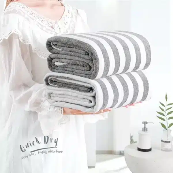 microfiber bath towel with grey stripes