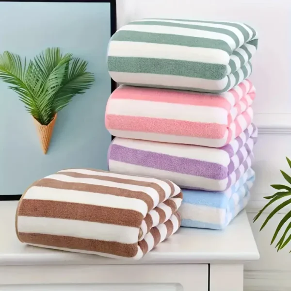 Microfiber Bath Towels Set – 5-Pack, Super Absorbent 400 GSM Coral Fleece, Quick-Dry, Soft & Durable, Stripe Pattern - Image 2